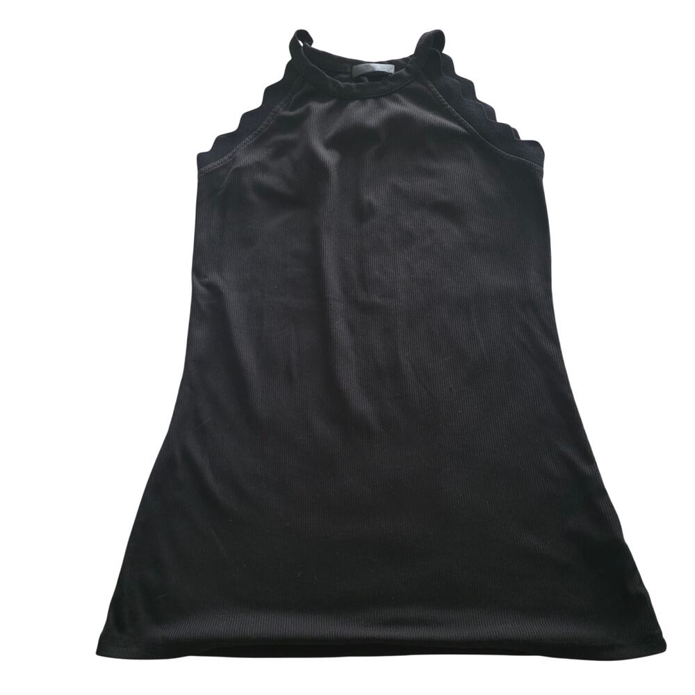Unbranded Black Scalloped Strap High Neck Ribbed Tank Top Medium Basic Casual